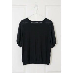 Adrianna Papell Sheer Swiss Dot Sleeve Knit Sweater – Size Large